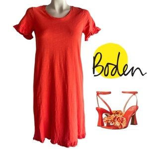 BODEN ORANGE SHORT RUFFLE SLEEVE STRAIGHT SHIFT DRESS SZ 4 LONG 4L